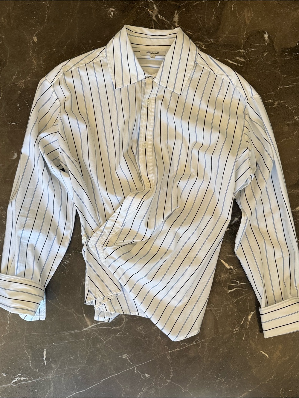 Madewell White Shirt with Navy Pinstripes